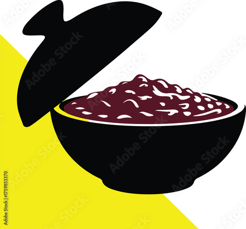 A simple black and white illustration of a bowl with red bean paste