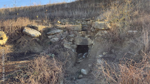 Aerial view of the megalithic tomb of Pranu Siara, an ancient archaeological site in Sardinia