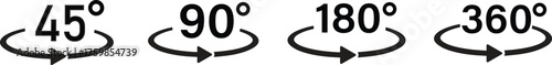 Rotation Angle Vector Icon Set. 45, 90, 180, and 360 Degree Rotation Arrows for Interface, Editing, and Geometry Design.