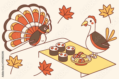 Thanksgiving celebrated in Japan with sushi turkeys.