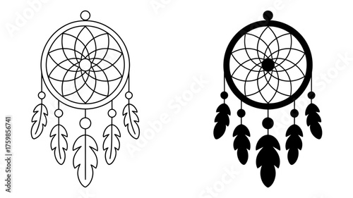 Vector art of dreamcatcher with feathers native american indian talisman mystical symbol boho style decorative element amulet