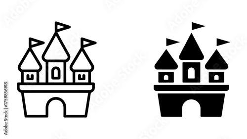 Vector art of a charming castle with flags waving atop its towers, evoking a sense of fairytale magic and medieval grandeur