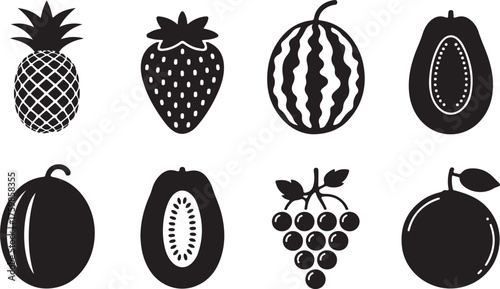 Healthy Food Vector Art Set with Tropical and Fresh Fruit Shapes