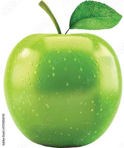 3d cartoon green apple icon, white background, high-resolution, professional photograph, super detail, maximum quality