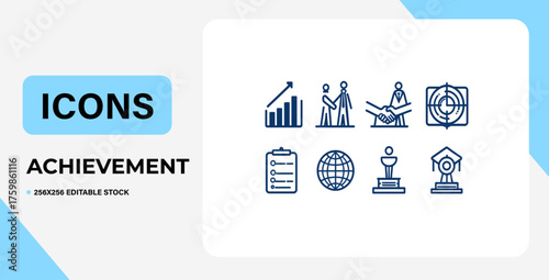 Essential Blue Line Icons for Business, Education & Success Themes