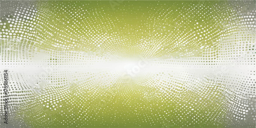 Digital blue and green abstract halftone background with futuristic circle pattern and light data lines for a technology vector design wallpaper