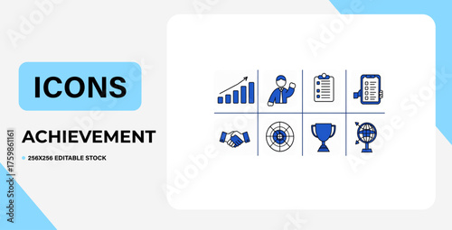 Essential Business Icon Set – Minimalist Blue & Gray Vector Pack 
