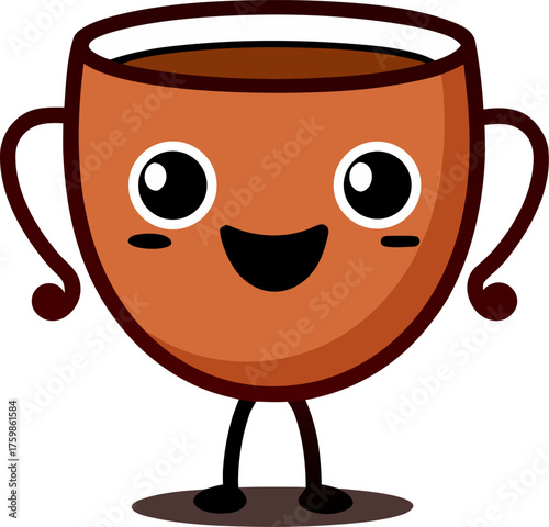  Cute espresso cup character with happy face silhouette vector icon , white background 