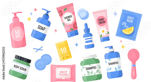 Vector art of collection of cosmetic and hygiene products