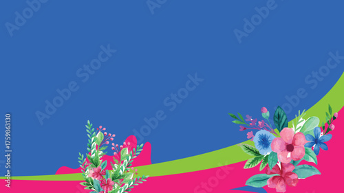 Floral frame with watercolor flowers on a blue background