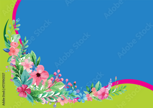 Floral Border Background with Blue and Green