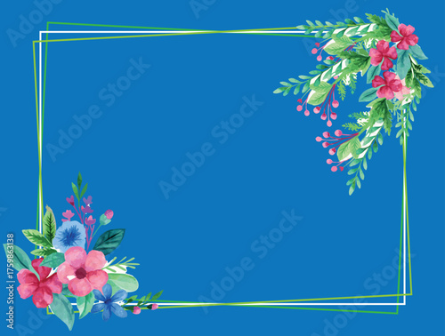 Floral Frame on a Blue Background