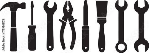set of Silhouettes of tools and tools for construction.