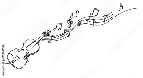 Download violin musical notes line art vector illustration for music education and performance design needs