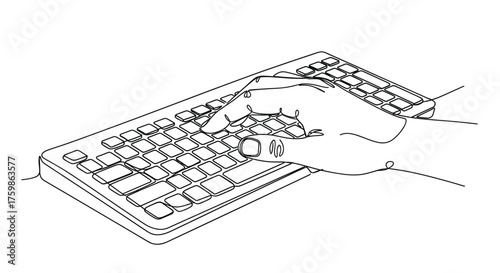 Continuous line drawing of hand typing on keyboard for technology and office work illustration vector