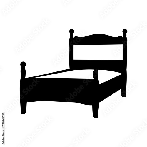 Silhouette illustration of a classic wooden bed frame with carved details