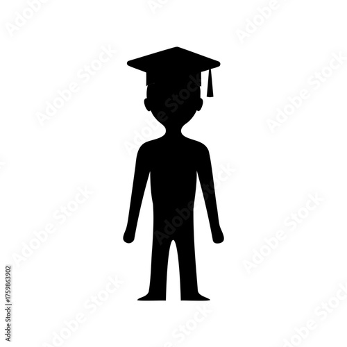 Silhouette of graduating person isolated on white background for use in design