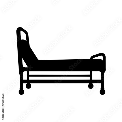 Black silhouette of a hospital bed with adjustable height and headboard