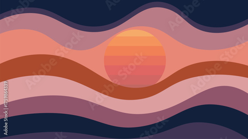 Retro sunset abstract background with warm orange hues and wavy shapes