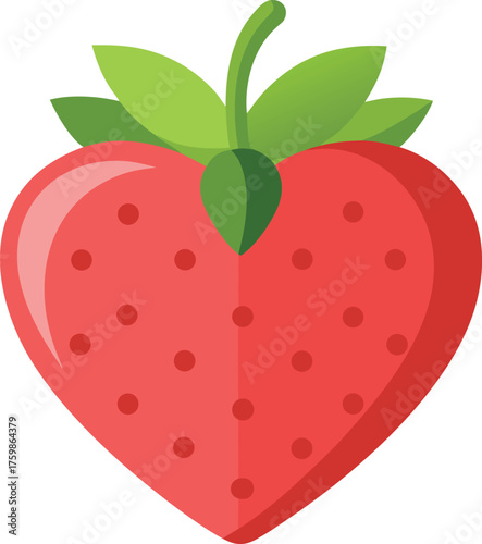 Vector art of a red strawberry with green leaves
