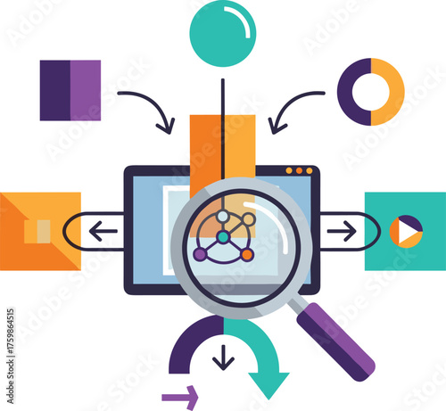 Data Analytics, Information Processing, and Business Workflow Flat Illustration