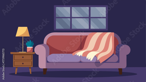 A cozy corner with a plush velvet couch and a faux fur throw blanket.