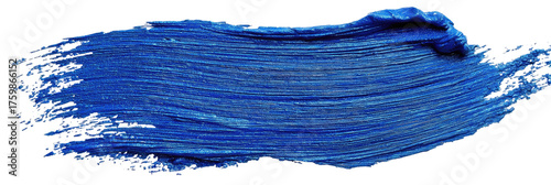 A vibrant, deep blue paint stroke on a black background. Showing a textured and dynamic pattern
