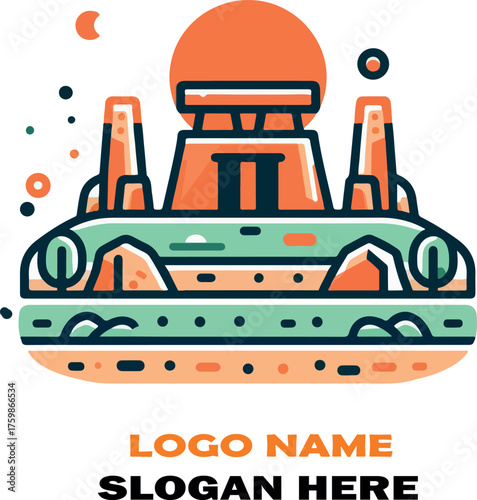 Gobekli tepe postcard ruins logo icon vector white background .