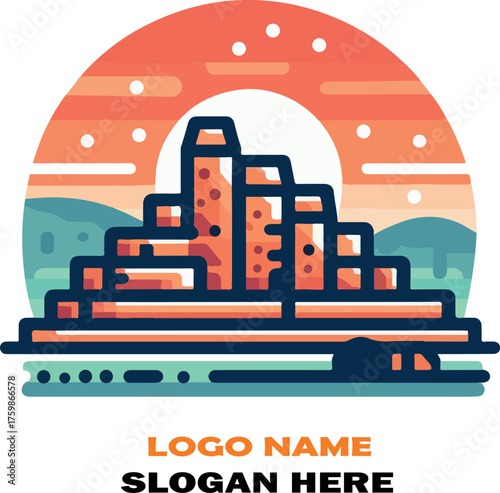 Gobekli tepe postcard ruins logo icon vector white background .