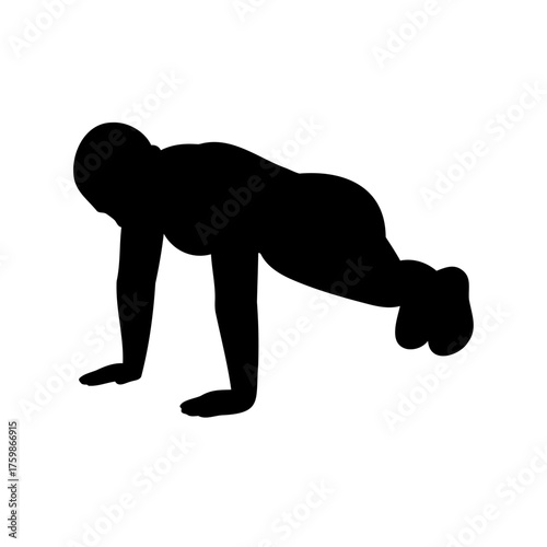 Silhouette of a person doing a push up exercise on a white background