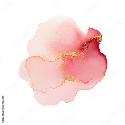 Pink Watercolor Blob with Gold Flecks and Abstract Geometric Background graphic design isolated on a transparent background