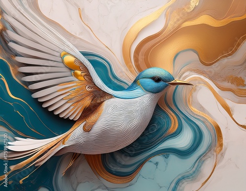 a bird on a marble background fluid art abstraction
