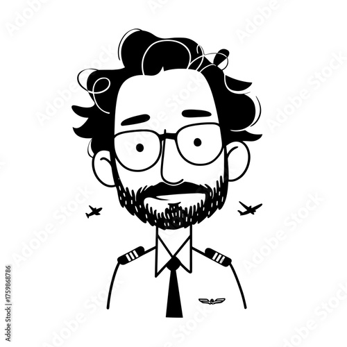 Flight Attendant. Flight Attendant simple black and white line art vector logo