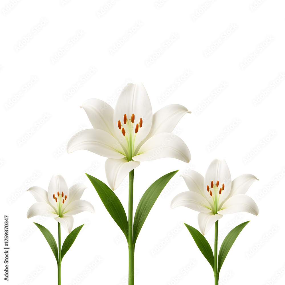 Fototapeta premium Whispering Beauty – White Lily Close-Up ,Isolated on transparent background, png