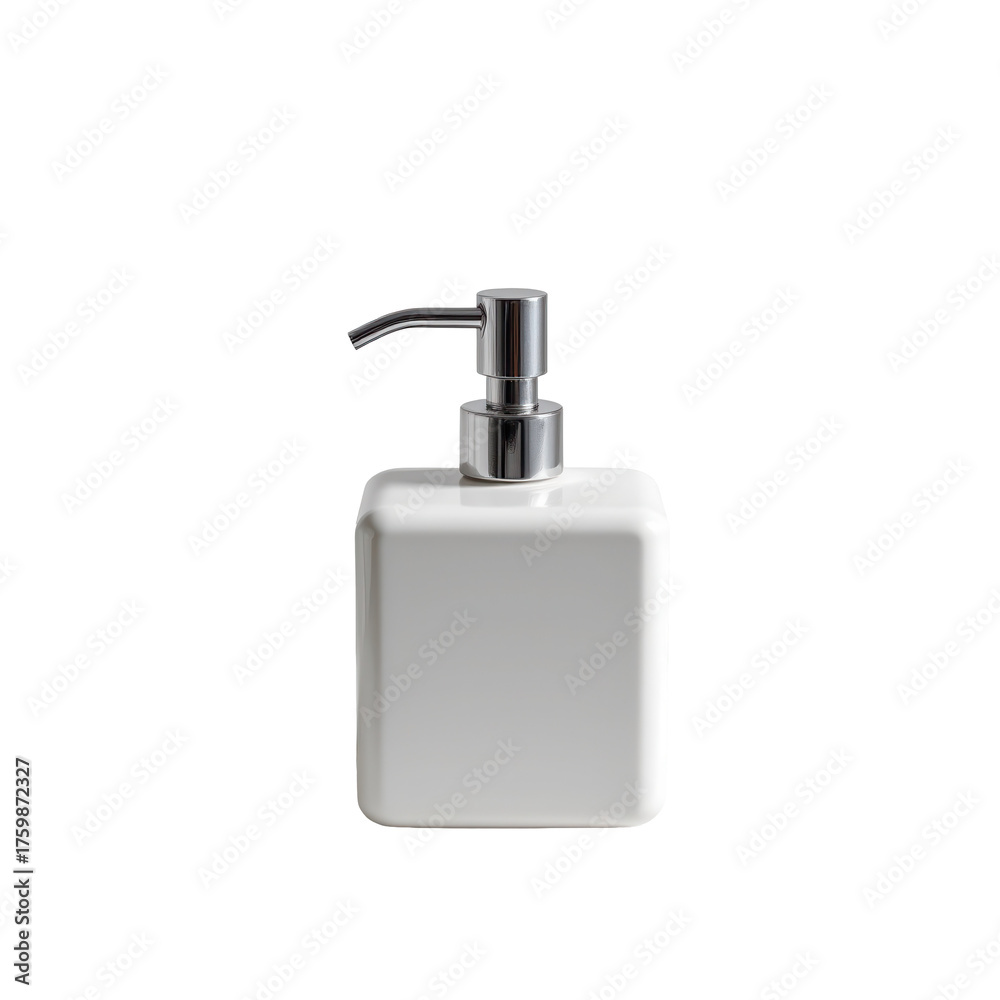 Fototapeta premium Elegant White Square Soap Dispenser with Pump for Modern Bathrooms