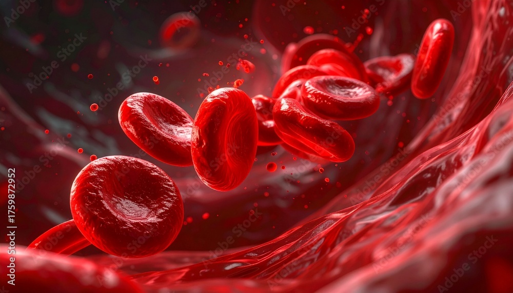 Fototapeta premium Red Blood Cells Flowing Through Vein Microscopic Image of Blood Vessels Health and Medicine Concept.