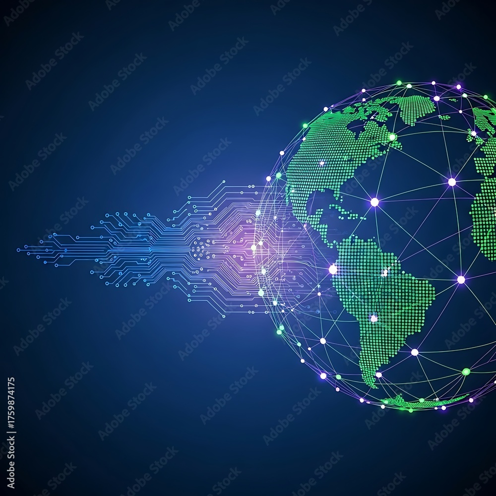 Obraz premium Quantum computer technology concept. Futuristic blue circuit board background vector. Modern technology circuit board texture background design. Waves flow. Quantum explosion