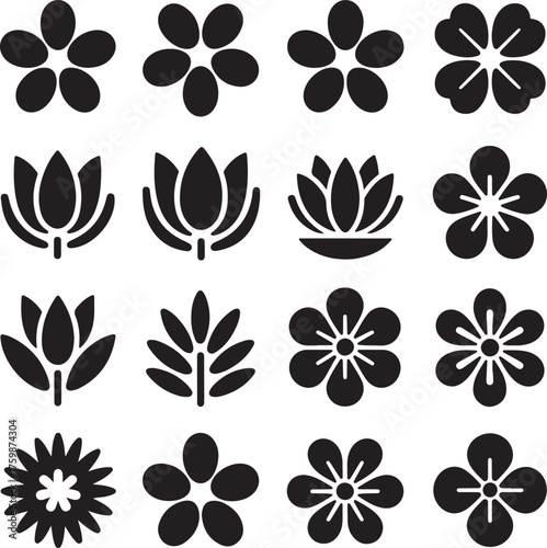 Black and White Flower Vector Collection with Varied Floral Designs and Minimalist Style for Creative Projects