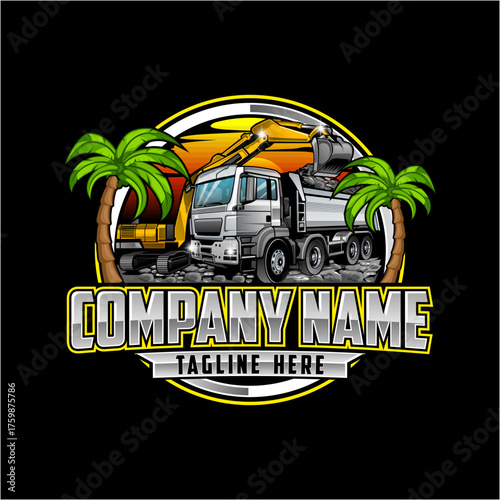 Trucking company logo. Bold badge emblem logo concept. Ready made logo template set vector isolated