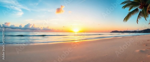 Tropical Sunset Beach, Panoramic Seascape, Relaxing Summer