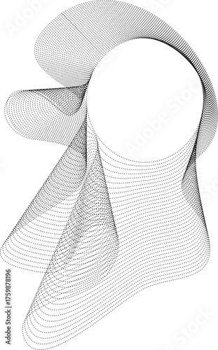 Vector element featuring a circular center surrounded by smooth dotted contours that curve irregularly to form a soft abstract structure.