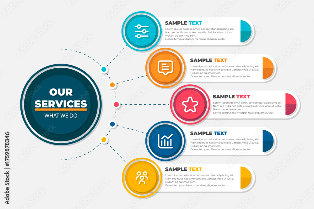 Fototapeta premium Modern business infographic template with colorful service icons and text layout