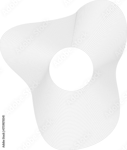 Vector design with a round center and layered dotted lines forming a wavy and flowing organic border.
