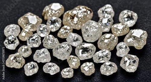 Sparkling raw diamonds glistening with light, showcasing natural beauty and immense value for luxury jewelry and investment