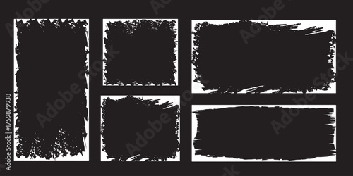 set of grunge frames. Grunge Frame and Texture Set. A collection of grunge frames and textures including vintage borders, dirty paint splashes, and black ink brush strokes for a vector design element.