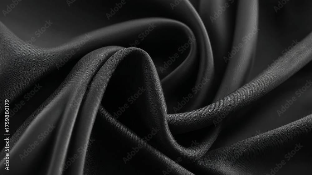 Fototapeta premium Luxurious Black Silk Fabric with Soft Folds and Minimal Background for Elegant Design and Presentation
