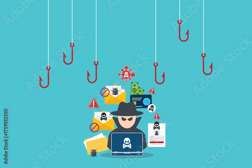 hacker in front of his computer committing digital cybercrime	