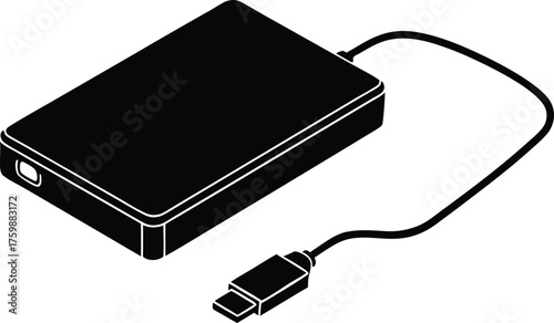 Portable Hard Drive Vector Design  External Storage Device with USB Cable for Data Transfer and Digital Backup Illustration