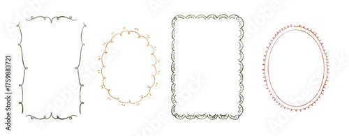 Hand drawn watercolor whimsical illustration of doodle frames. Cozy autumn design. Whimsical vintage element in cottagecore style for invitation, social media and posters.