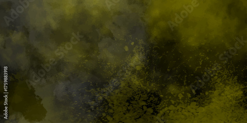Yellow powder dust smoke on black background. grunge wall, highly detailed textured background.   Watercolor pastel background hand painted. aquarelle colorful stains on paper.